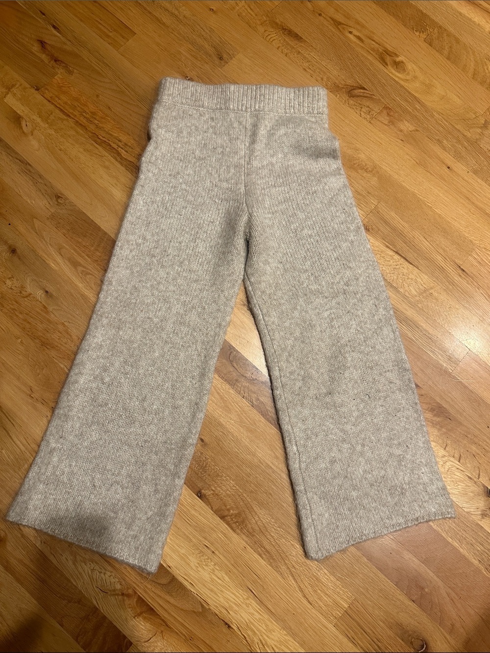 Wide-Leg Knit Lounge Pants in Oatmeal Tan Warm Soft Winter Relaxed Classic